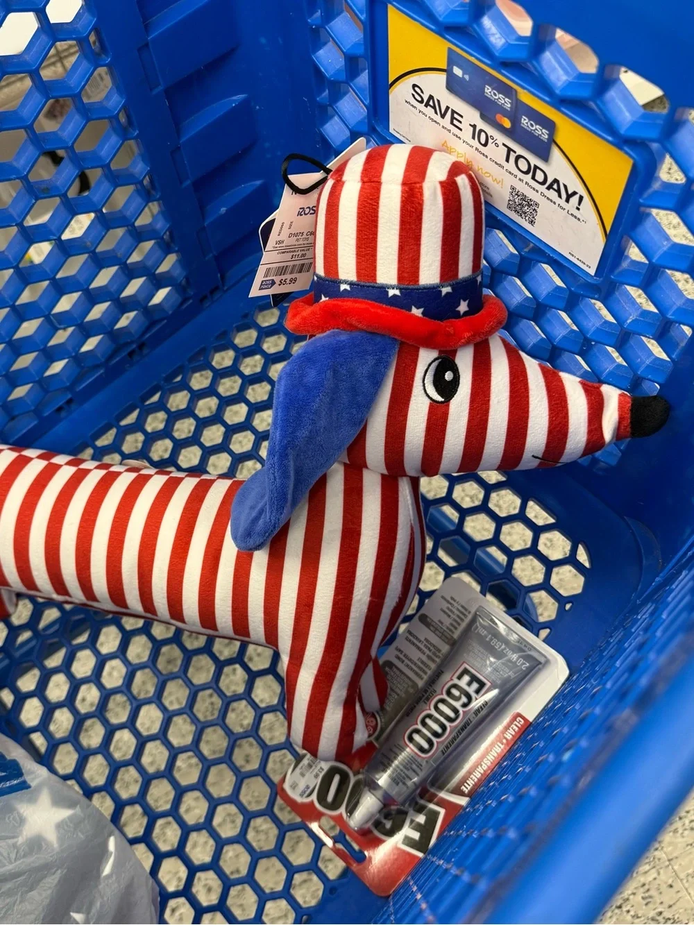 Patriotic Red & White Striped Plush Dog Toy with Blue Accents